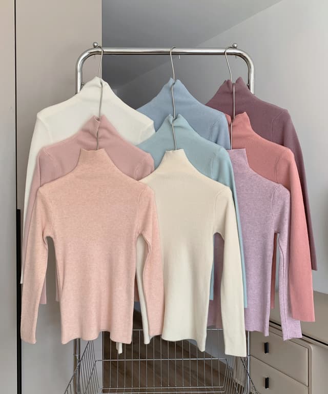 모 블루 디 양모 하이 칼라 슬림 피트 바지를 입는 셔츠 여자 가을과 겨울 긴 소매 니트웨어 인사이드 가져 가라. 스웨터