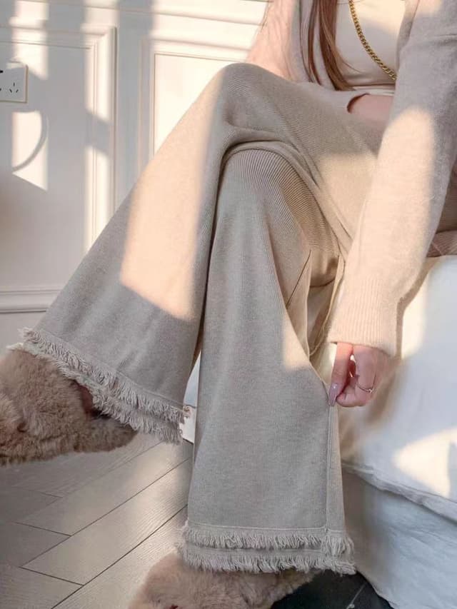 부드러운 찹쌀 수건 바지 아이들 가을과 겨울 두꺼운 뜨개질 와이드 레깅스 바지 높은 허리 도루 센스 술 버 게으른 굴곡 바지