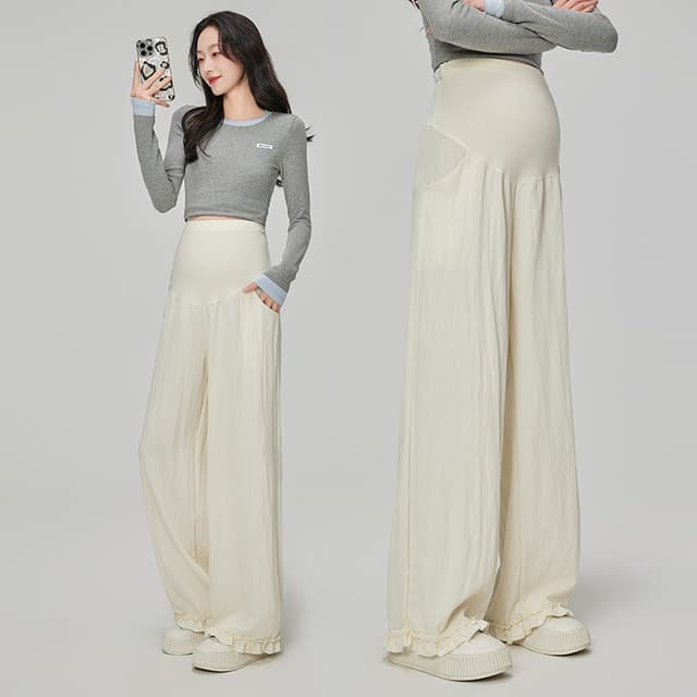 실제 촬영 스팟 임산부 바지 아니요 르 배 2025 새로운 봄과 여름 착용 와이드 레깅스 바지 작은 남자 바지 봄 드레스