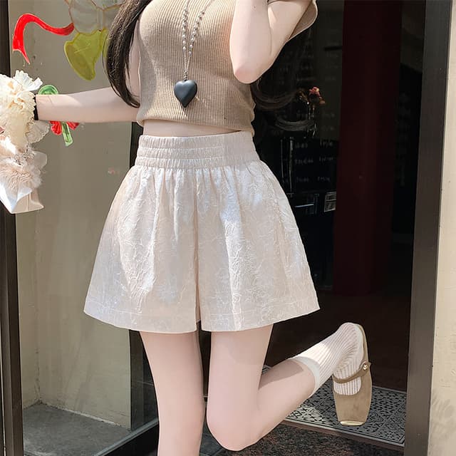 실제 촬영 2025 고급 아세트산 단조 얼굴 프로 피부 직물 와일드 높은 허리 반바지 와이드 레깅스 바지