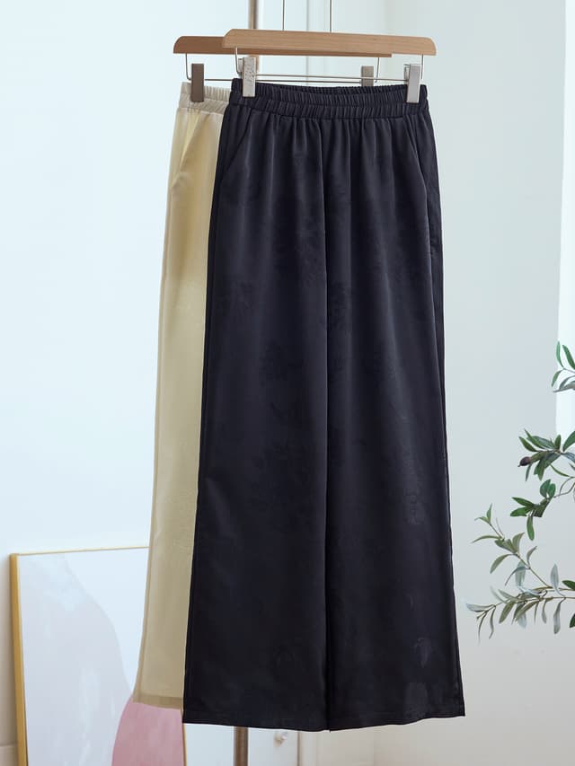 새로운 봄 여름 섹션 새로운 중식 국풍 2026 도루 센스 루즈핏 넓은 다리 새틴 자카드 허리밴드 정장 바지