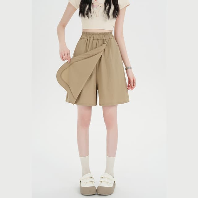 실사 하이웨이스트 루즈핏 페이크 레이어드 7 점 바지 여성 2026 봄 여름 새로운 치마바지 캐주얼 바지 와이드 레그 팬츠 치마