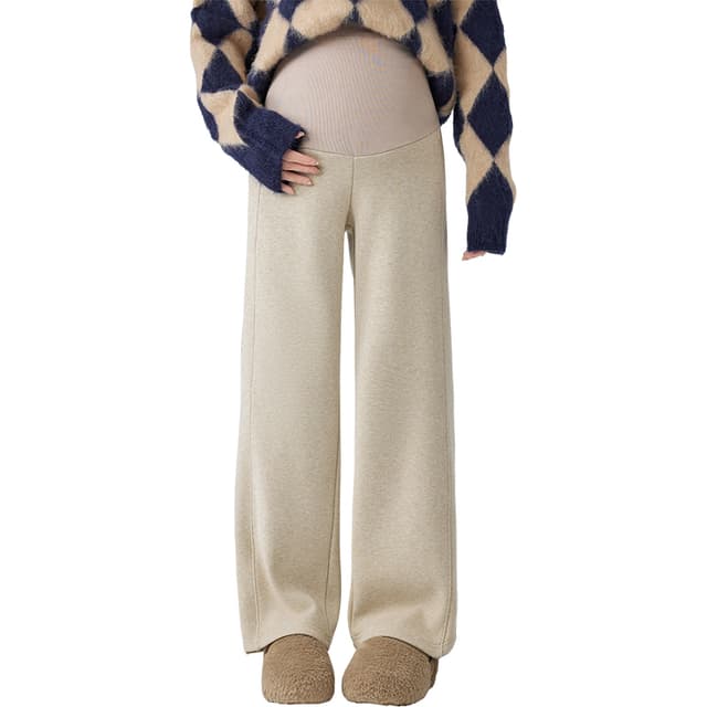 실사 임산부 겨울 양모 오스트리아 과립 플러시 털이 있고 두꺼운 스트레이트 팬츠 복부 지지 바지 와이드 레그 팬츠 미니멀리즘 긴 바지
