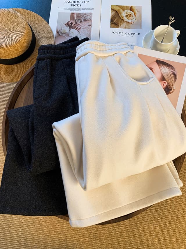 와이드 레깅스 바지 2025 년 새로운 겨울 의류 하이웨이스트 스트레이트 털이 있는 캐주얼 웨이 바지 바나나 운동 바지