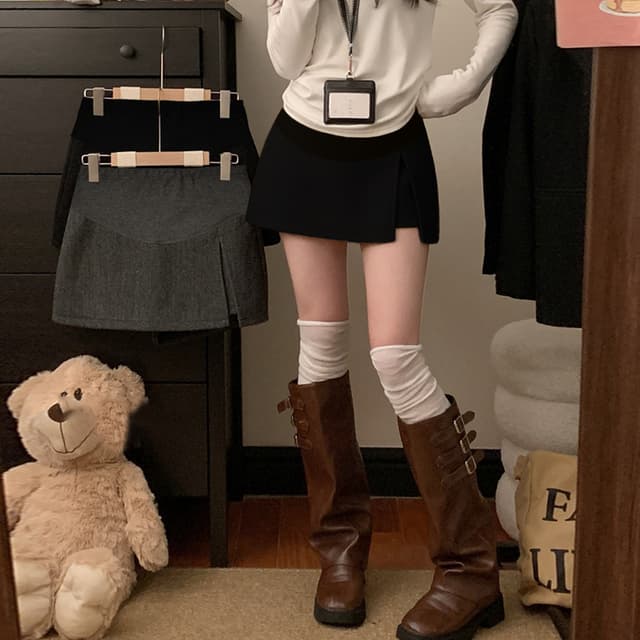 지금 임산부 봄 새로운 모직 다용도 반신 스커트 가을 겨울 한 마디 회색 타이트 스커트 바지 슬림해 보이는 복부 지지 미니 스커트