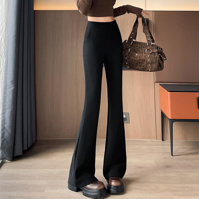 실사 2026 봄 새로운 한국 스타일 하이웨이스트 슬림해 보이는 도루 센스 나팔 바지 ol 경력 정장 바지 긴 바지 여성