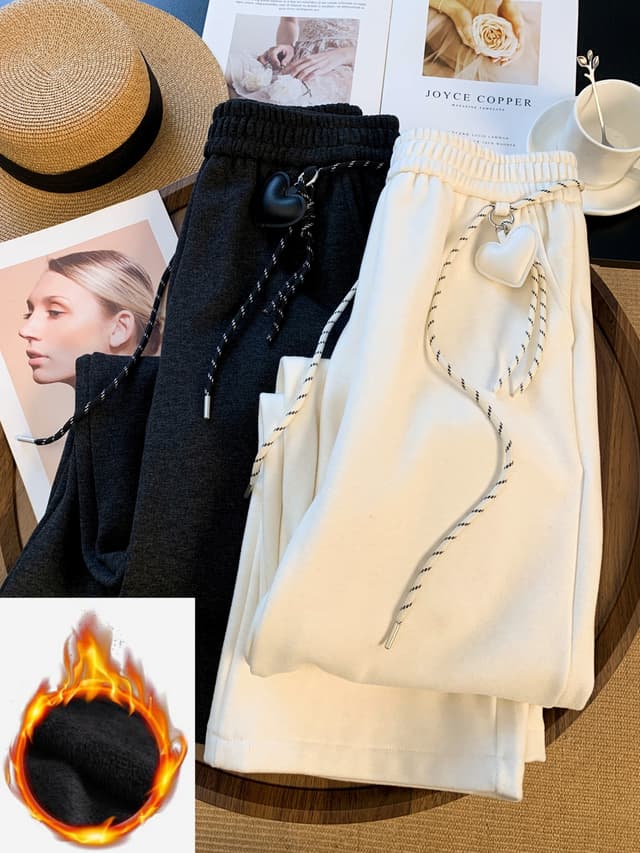 실사 회색 양털 플리스 찹쌀 바지 여성 가을 겨울 털이 있고 두꺼운 하이웨이스트 캐주얼 작은 키 스트레이트 와이드 레그 팬츠 어린이