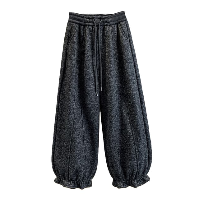 2025 겨울 털이 있는 꽃밭 바지 프릴 조거 배기 바지 루즈핏 도루 센스 풍선 바지 캐주얼 와이드 레깅스 바지