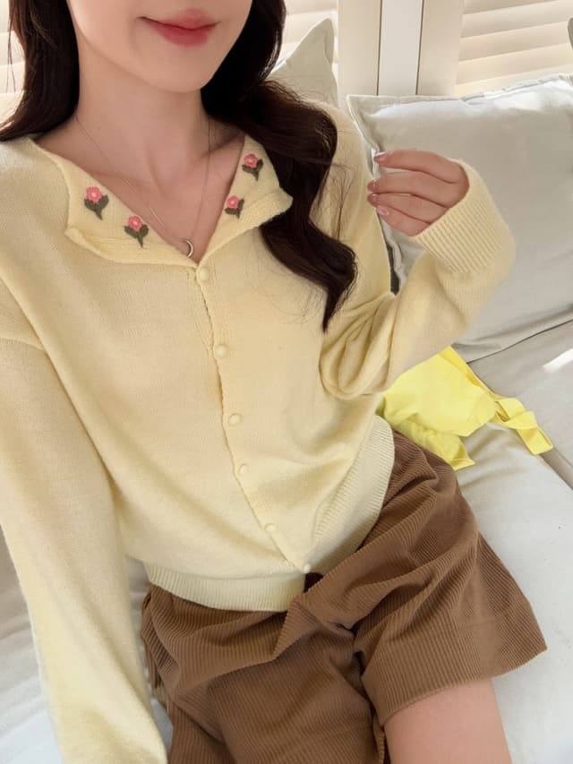 실사 정가 도파민 꽃 디자인 센스 긴팔 니트 오픈 가디건 여성 2026 새로운 캐주얼 바지 반바지