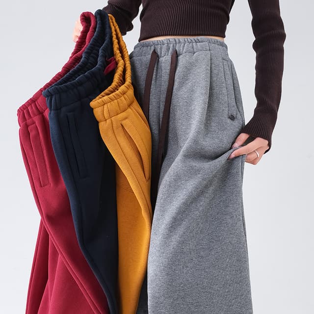 실사 아메리칸 캐주얼 바나나 운동 바지 여성 겨울 2025 새로운 웨이 바지 하이웨이스트 와이드 레그 팬츠 어린이 털이 있는 섹션