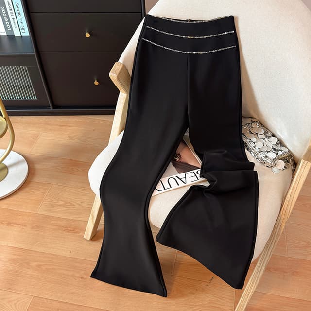 봄 설정 실버 임베디드 기사 나팔 바지 작은 검은 색 바지 하이웨이스트 부츠컷 호스 슈 바지 다용도 캐주얼 바지 몸매 가꾸기 리프트 엉덩이 바지