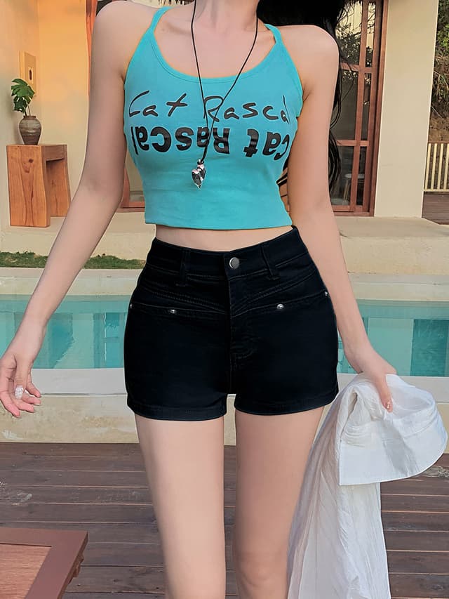 실사 아메리칸 핫걸 펭 넓적 다리 데님 반바지 여성 여름 새로운 작은 키 슬림해 보이는 한 마디 타이트 타이트 스커트 핫 바지