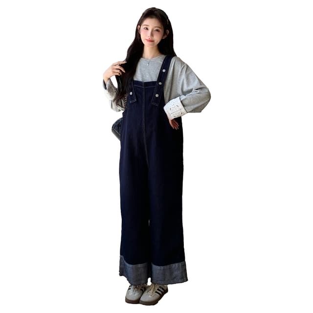 실사 신제품 가을 겨울 후드티 패치워크 레이스 맨위 데님 멜빵 바지 세트