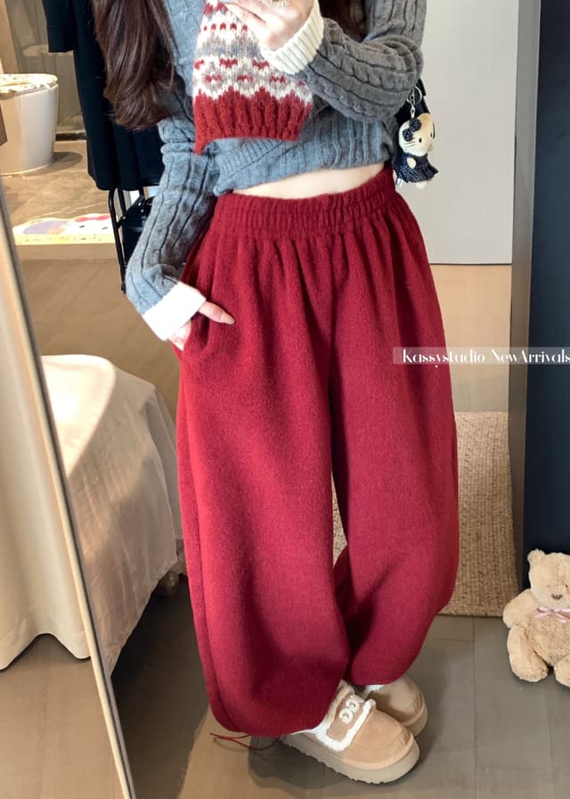 실사 푹신한 하나 우유 히비스커스 라 플러스 두껍고 부드러운 찹쌀 플리스 허리밴드 캐주얼 바지 수 있습니다. 조거 스트레이트 와이드 레그 팬츠