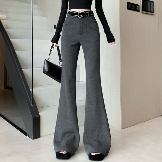 가을 겨울 털이 있고 두꺼운 부츠컷 바지 여성 2025 새로운 좁은 에디션 도루 센스 찹쌀 바지 슈퍼 화재 패션 고급 캐주얼 바지