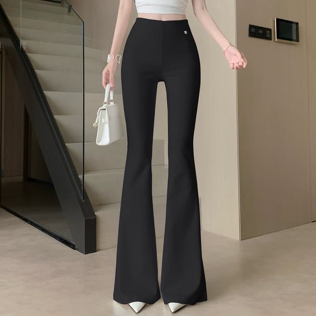 화이트 부츠컷 정장 바지 여성 봄 여름 2026 새로운 하이웨이스트 도루 센스 슬림해 보이는 몸매 가꾸기 나팔 바지 캐주얼 긴 바지