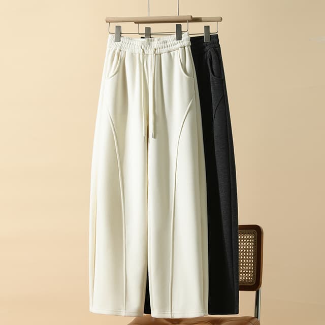 두꺼운 보온 아세트산 양모 니트 화이트 캐주얼 바지 여성 겨울 도루 센스 스트레이트 슬림해 보이는 털이 있는 긴 바지 작은 키