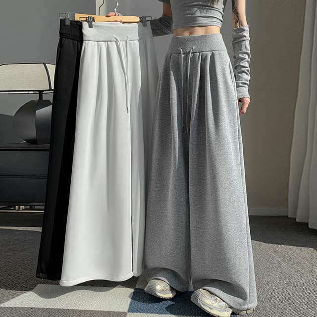 실사 아메리칸 회색 넓은 다리 캐주얼 웨이 바지 여성 2026 봄 새로운 루즈핏 하이웨이스트 스트레이트 운동 바지