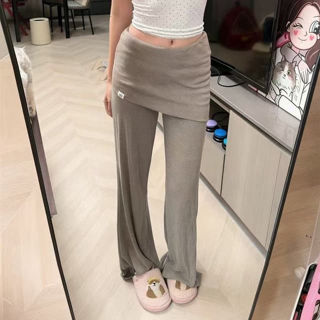 175 키 큰 남자 페이크 레이어드 수리 높이 폭탄 방귀 커튼 캐주얼 바지 부츠컷 캐주얼 바지 루즈핏 운동 출퇴근 긴 바지