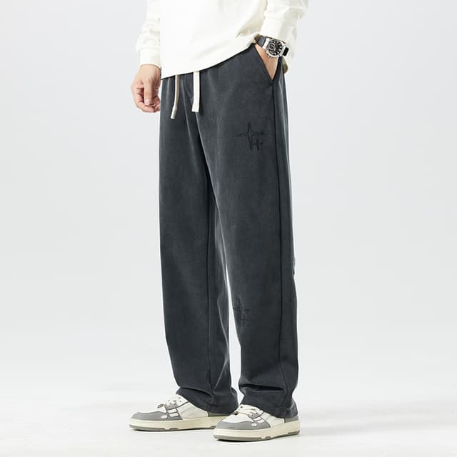 웨이 바지 남자 가을 루즈핏 스트레이트 펌프 로프 넓은 다리 캐주얼 운동 긴 바지 남자 바닥 청소 바지