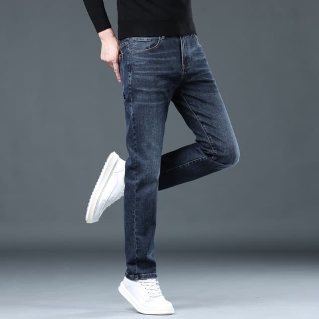 2025 가을 겨울철 일반 청바지 남성 보온 파란색 긴 바지 몸매 가꾸기 스트레이트 신축성 고급 비즈니스 캐주얼