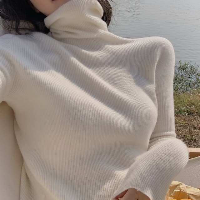 하나부터 부드러운 찹쌀 느낌 얇은 섹션 뜨개질 맨위 여자 하이 칼라 인사이드 가져 가라. 바지를 입는 셔츠 가을과 겨울