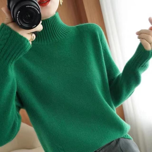 가을과 겨울 새로운 하이 칼라 부드러운 찹쌀 뜨개질 모직물 바지를 입는 셔츠 여성 셔츠 두꺼운 외국 가스 톰 글 래 원인 블루 스웨터