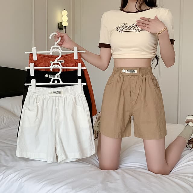 실사 여름 얇고 가벼운 면 린넨 넓은 다리가 짧다. 바지 여성 2026 슈퍼 화재 일본식 루즈핏 허리 캐주얼 스트레이트 일 바지 ins