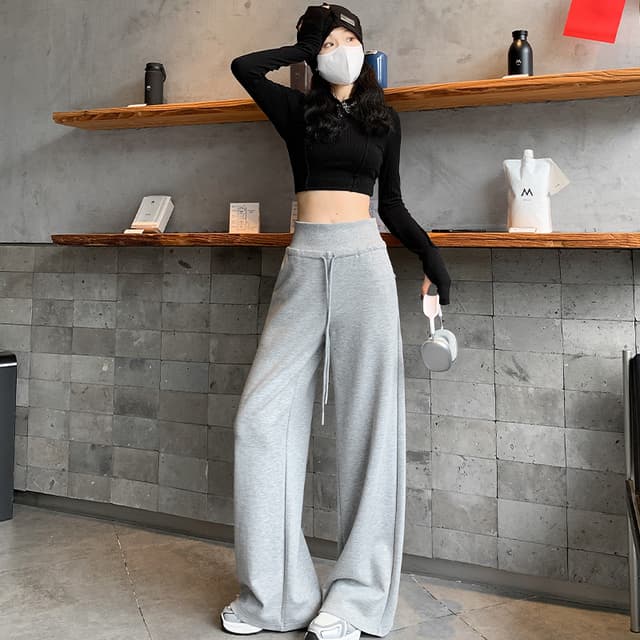 아메리칸 회색 더블 허리 와이드 레깅스 바지 2025 새로운 루즈핏 캐주얼 하이웨이스트 도루 센스 스트레이트 운동 바지